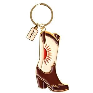 Lil Lady Cowgirl Country Western Enamel Keychain Pink Sunburst Boot